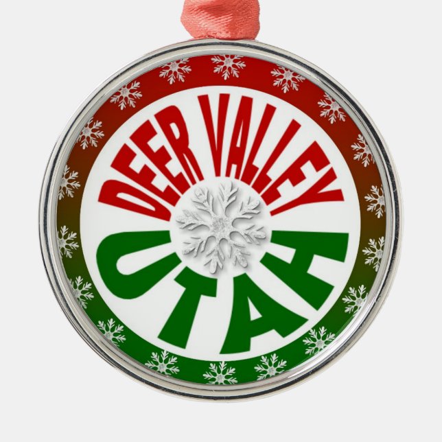 Deer Valley Utah red green snowflake ornament (Front)