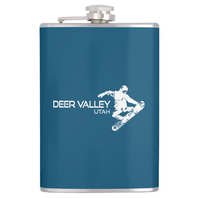 Deer Valley Utah Snowboarder Hip Flask (Front)