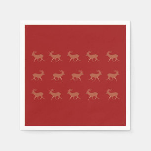 Deer Walking Festive Pattern Red Brown Background Napkin