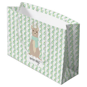Deer Wearing A Green Scarf Large Gift Bag