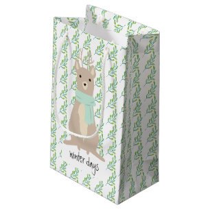Deer Wearing A Green Scarf Small Gift Bag