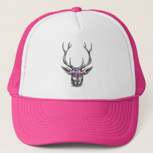 Deer wearing Pink Sunglasses Trucker Hat