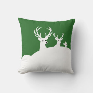 Deer White Snow Red Reindeer family Cushion
