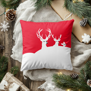 Deer White Snow Red Reindeer family Cushion