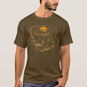 Deer Wildlife Woodcut Badge T-Shirt