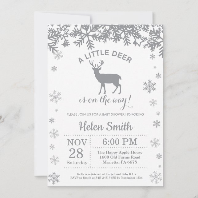Deer Winter Baby Shower Snowflake Invitation (Front)