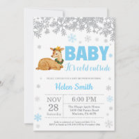 Deer Winter Blue Boy Baby Shower Snowflake