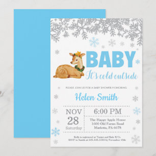 Deer Winter Blue Boy Baby Shower Snowflake Invitation