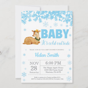 Deer Winter Blue Boy Baby Shower Snowflake Invitation