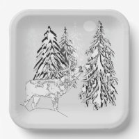 Deer , winter, forest, Christmas trees, monochrome