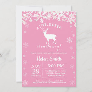 Deer Winter Girl Baby Shower Snowflake Invitation