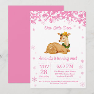 Deer Winter Girl Birthday Invitation