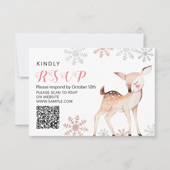 Deer Winter ONEderland 1st Birthday RSVP Card (Front)