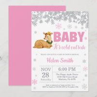 Deer Winter Pink Girl Baby Shower Snowflake