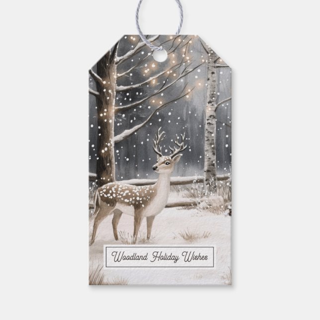 Deer Winter Snow Christmas Gift Tag (Front)