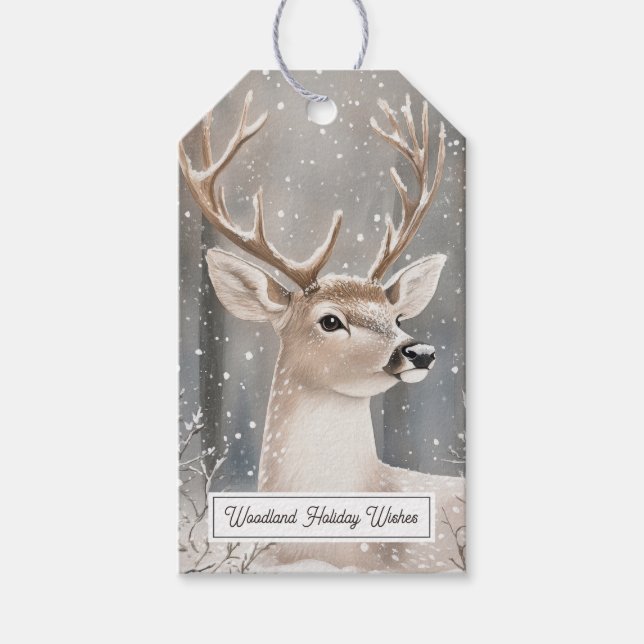 Deer Winter Snow Christmas Gift Tags (Front)