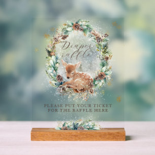 Deer Winter Woodland Baby Shower Diaper Raffle Acrylic Sign