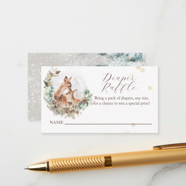 Deer Winter Woodland Cold Outside Baby Shower Enclosure Card (Front/Back In Situ)