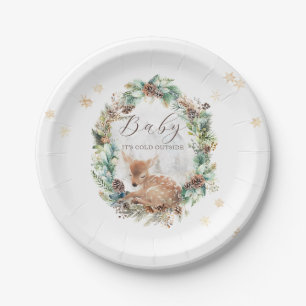 Deer Winter Woodland Cold Outside Baby Shower Paper Plate