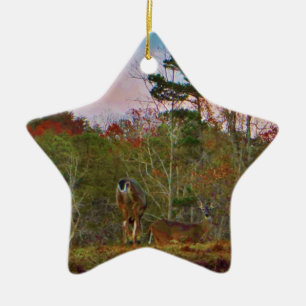 Deer with a Pink blue sky Ceramic Tree Decoration