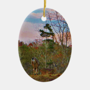 Deer with a Pink blue sky Ceramic Tree Decoration