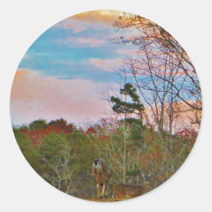 Deer with a Pink blue sky Classic Round Sticker