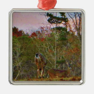 Deer with a Pink blue sky Metal Tree Decoration