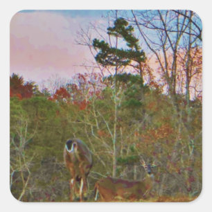 Deer with a Pink blue sky Square Sticker
