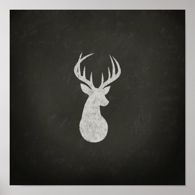 Deer With Antlers Chalk Drawing Poster (Front)