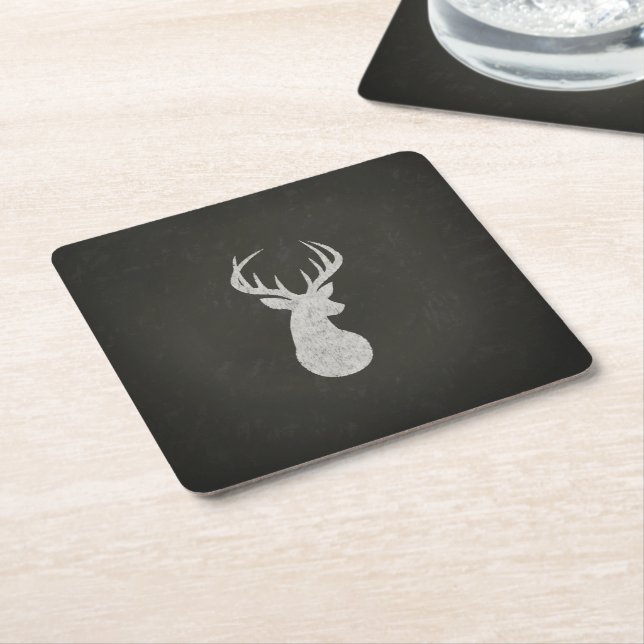 Deer With Antlers Chalk Drawing Square Paper Coaster (Angled)
