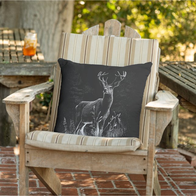 Deer with antlers framed by field and tree     cushion (Chair)