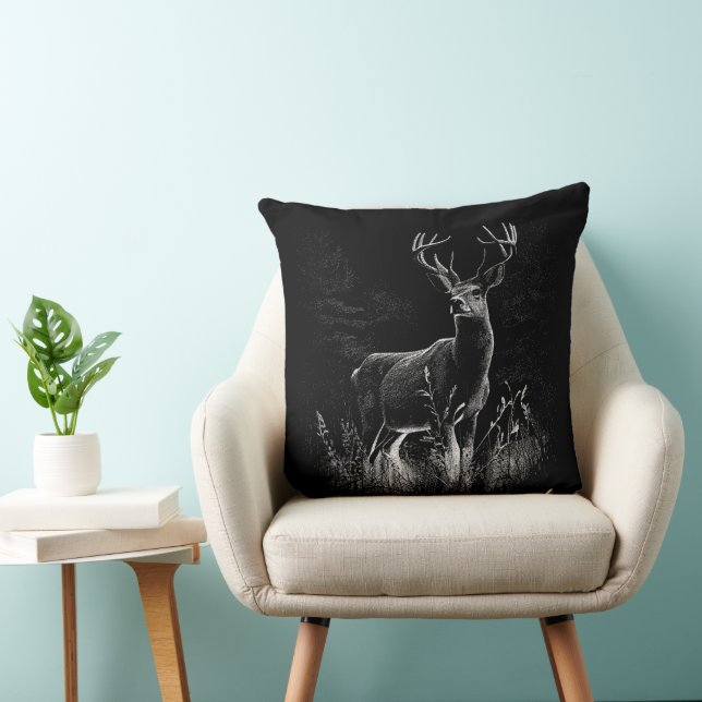 Deer with antlers framed by field and tree     cushion (Chair)