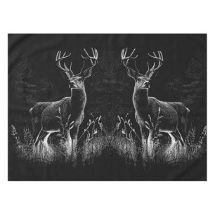 Deer with antlers framed by field and tree tablecloth