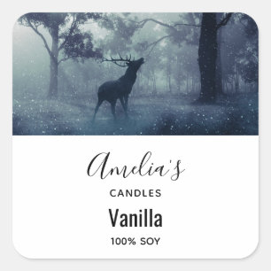 Deer with Antlers in a Forest - Candle Business Square Sticker