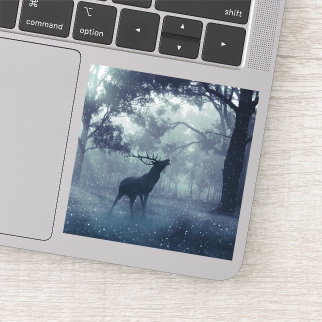 Deer with Antlers in a Shadowy Forest (Detail)