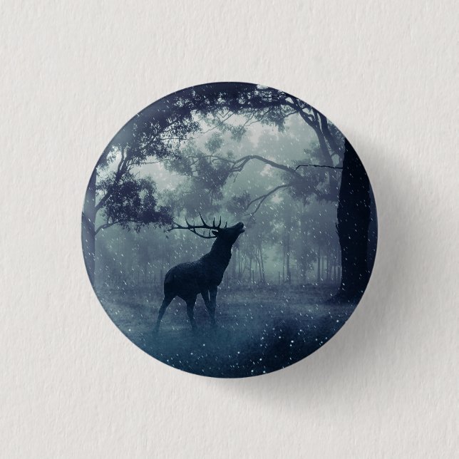 Deer with Antlers in a Shadowy Forest 3 Cm Round Badge (Front)