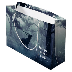 Deer with Antlers in a Shadowy Forest- Birthday Large Gift Bag