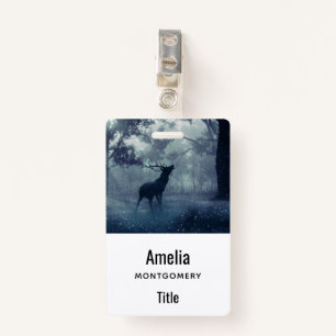 Deer with Antlers in a Shadowy Forest ID Badge