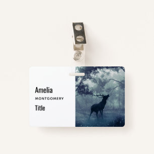 Deer with Antlers in a Shadowy Forest ID Badge
