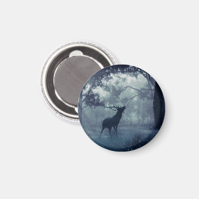 Deer with Antlers in a Shadowy Forest Magnet (Front/Back)
