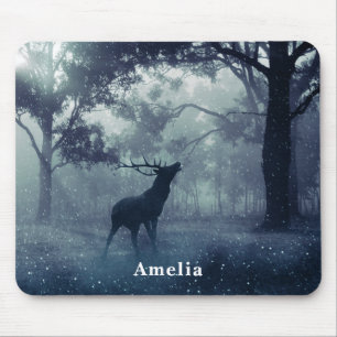 Deer with Antlers in a Shadowy Forest Mouse Pad