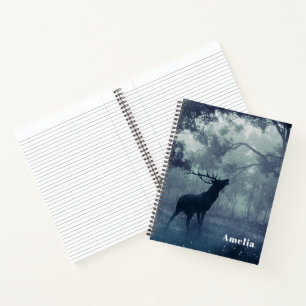 Deer with Antlers in a Shadowy Forest Notebook