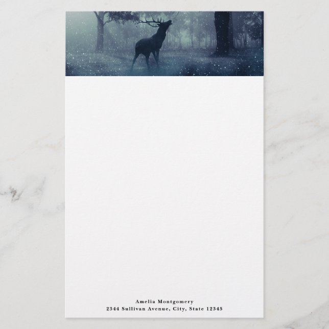 Deer with Antlers in a Shadowy Forest Stationery (Front)