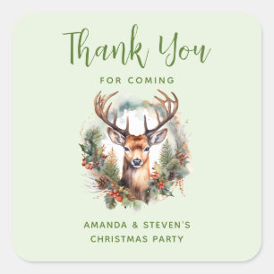 Deer with Antlers Rustic Christmas Thank You Party Square Sticker