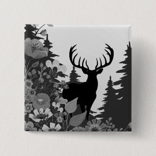 Deer with Big Rack Out of Forest 15 Cm Square Badge