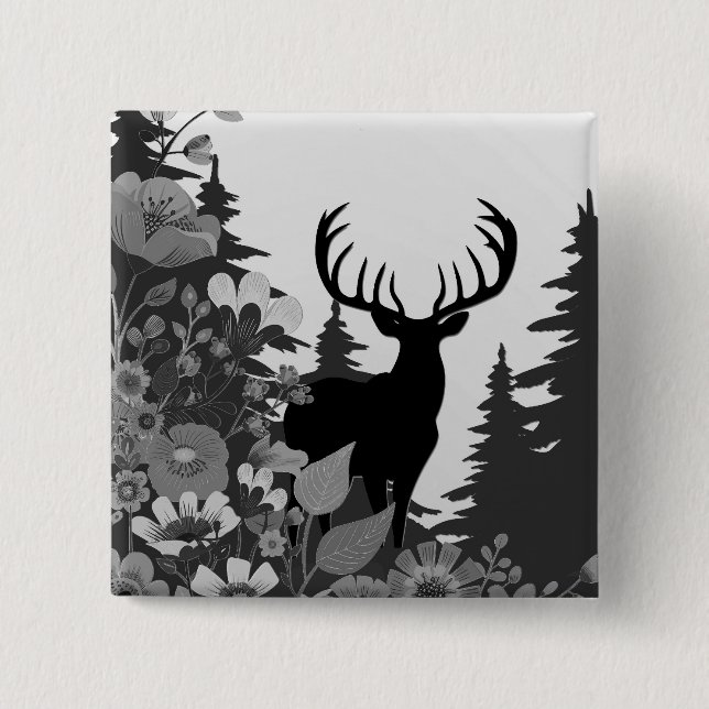 Deer with Big Rack Out of Forest  15 Cm Square Badge (Front)