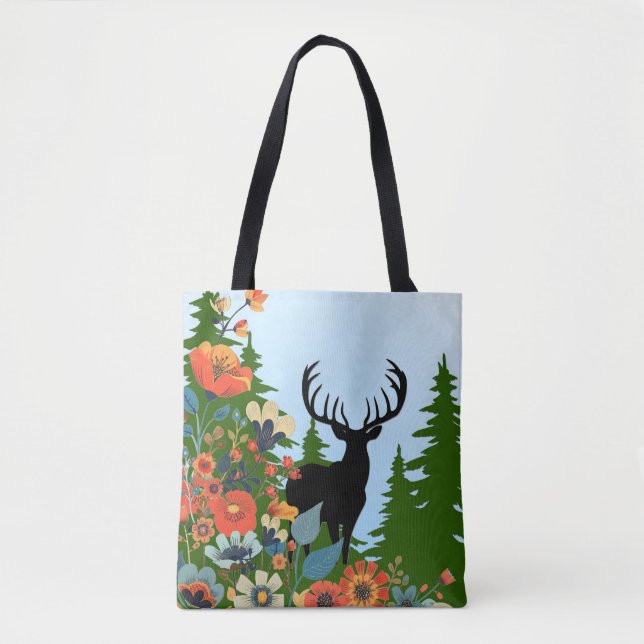 Deer with Big Rack Out of Forest Blue Sky  Tote Bag (Front)