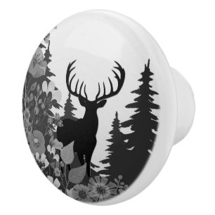 Deer with Big Rack Out of Forest  Ceramic Knob