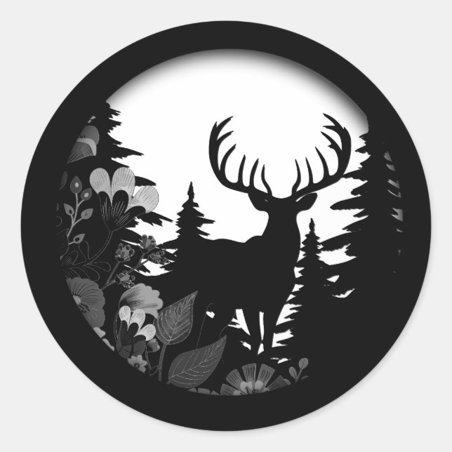 Deer with Big Rack Out of Forest  Classic Round Sticker (Front)
