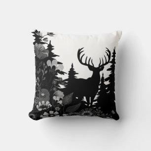 Deer with Big Rack Out of Forest Cushion